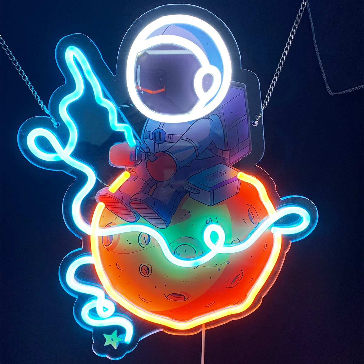 Астронавты дневные неоновые огни подходящие для музея науки и технологии