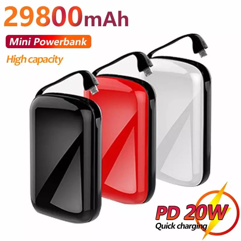 

29800mAh Mini Mobile Power Bank Built-in Charging Cable One-way Charger Pocket-sized Large-capacity Portable External Battery