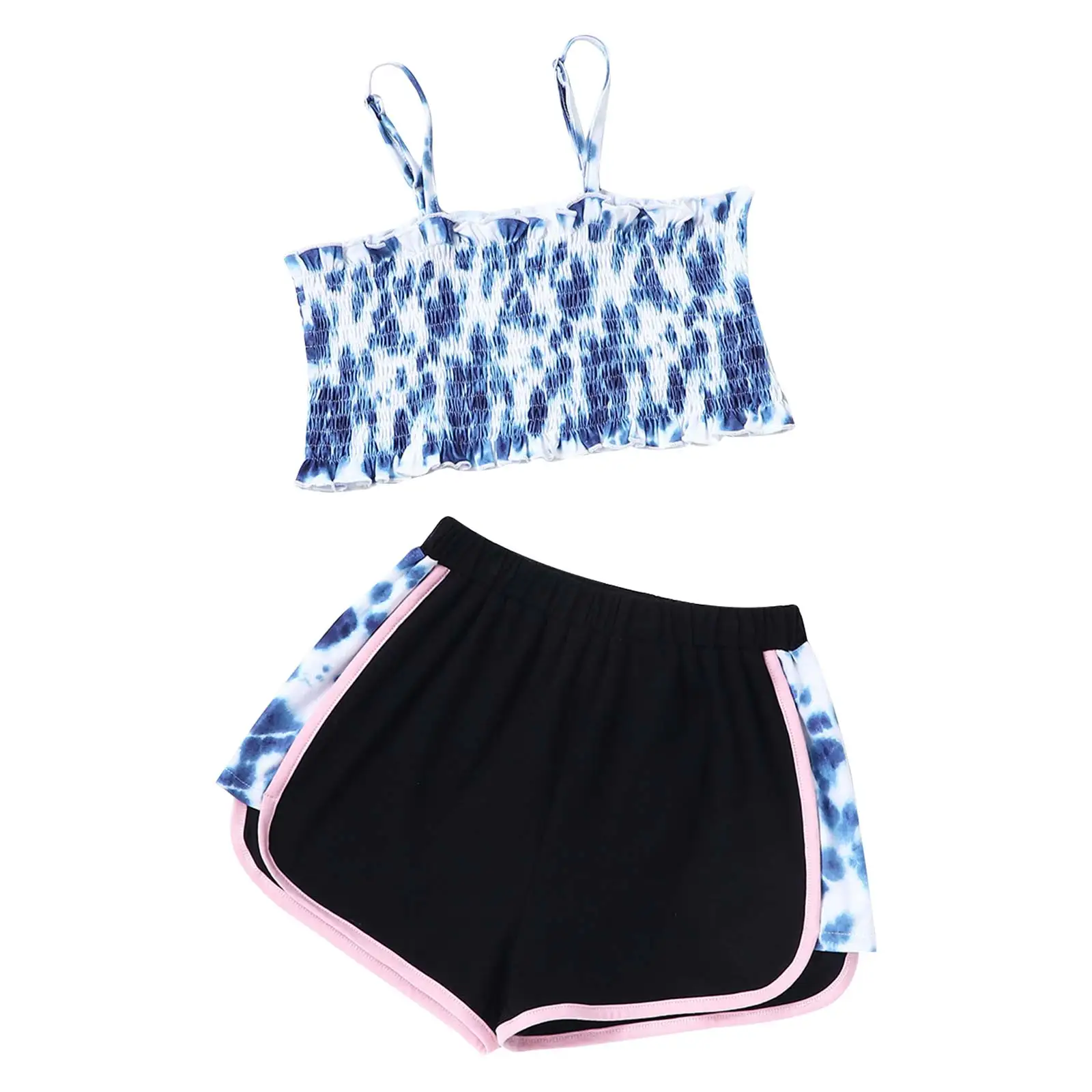 Летний модный детский спортивный костюм для девочек повседневный тренировочный