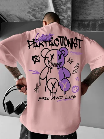 Мужская полиэстер футболка Purple с рисунком медведя