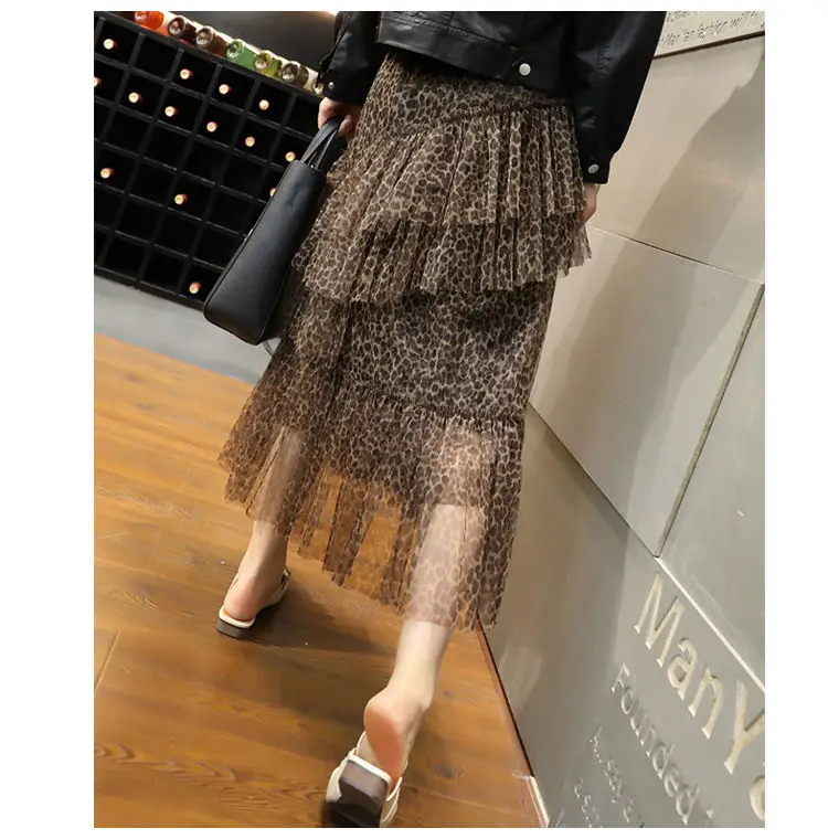 Женская длинная юбка с леопардовым принтом повседневная сетчатая Макси-юбка