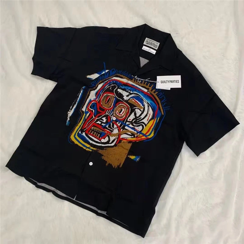WACKO MARIA Shirt Oversize Black Casual Graffiti Men Women 1:1 Wacko Maria Hawaiian Shirt