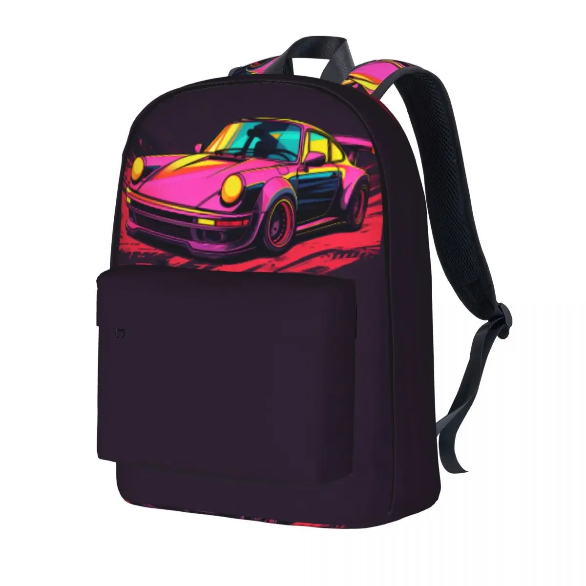 

Classic Sports Car Backpack Vintage Vibrant Tones Daily Backpacks Youth Designer Print School Bags Aesthetic Rucksack