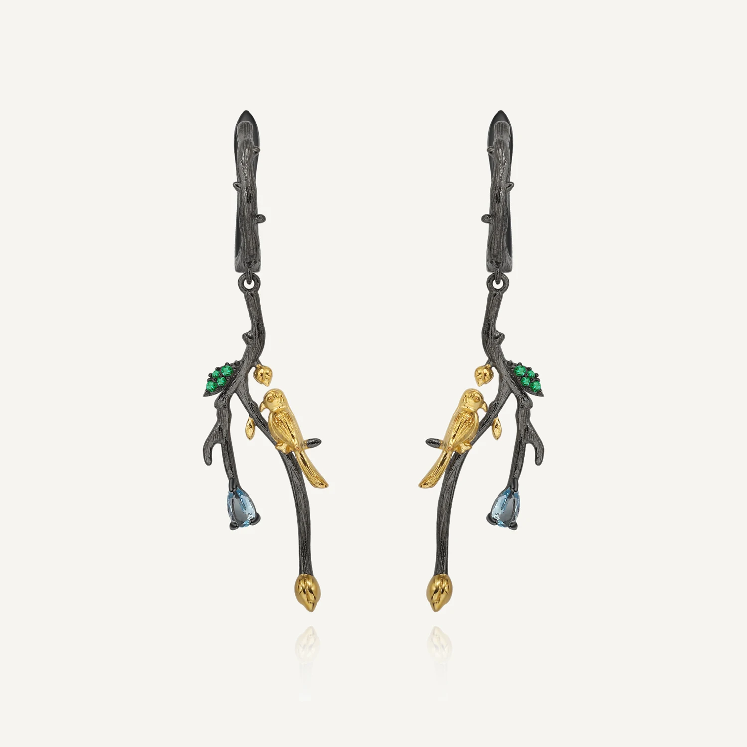 

GEM'S BALLET Natural Swiss Blue Topaz Drop Earrings 925 Sterling Silver Handmade Branches Buds Bird Earrings for Woman Jewelry