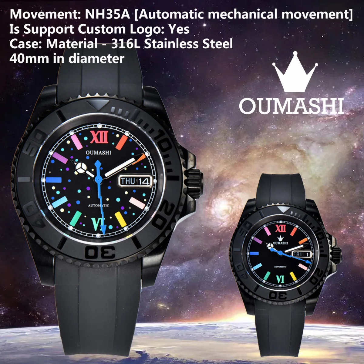 

Часы OUMASHI мужские, водонепроницаемые 100 м, с сапфировым стеклом