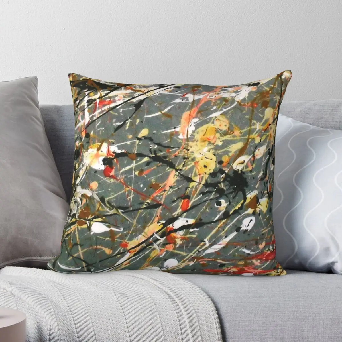 

Jackson Pollock Interpretation Acrylics Square Pillowcase Polyester Linen Velvet Zip Decor Throw Pillow Case Home Cushion Case