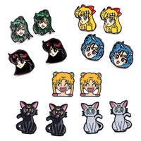 k4015 cat anime kawaii girl studs earrings for womens stainless steel pierce korea earrings cool enamel jewelry girls for gifts