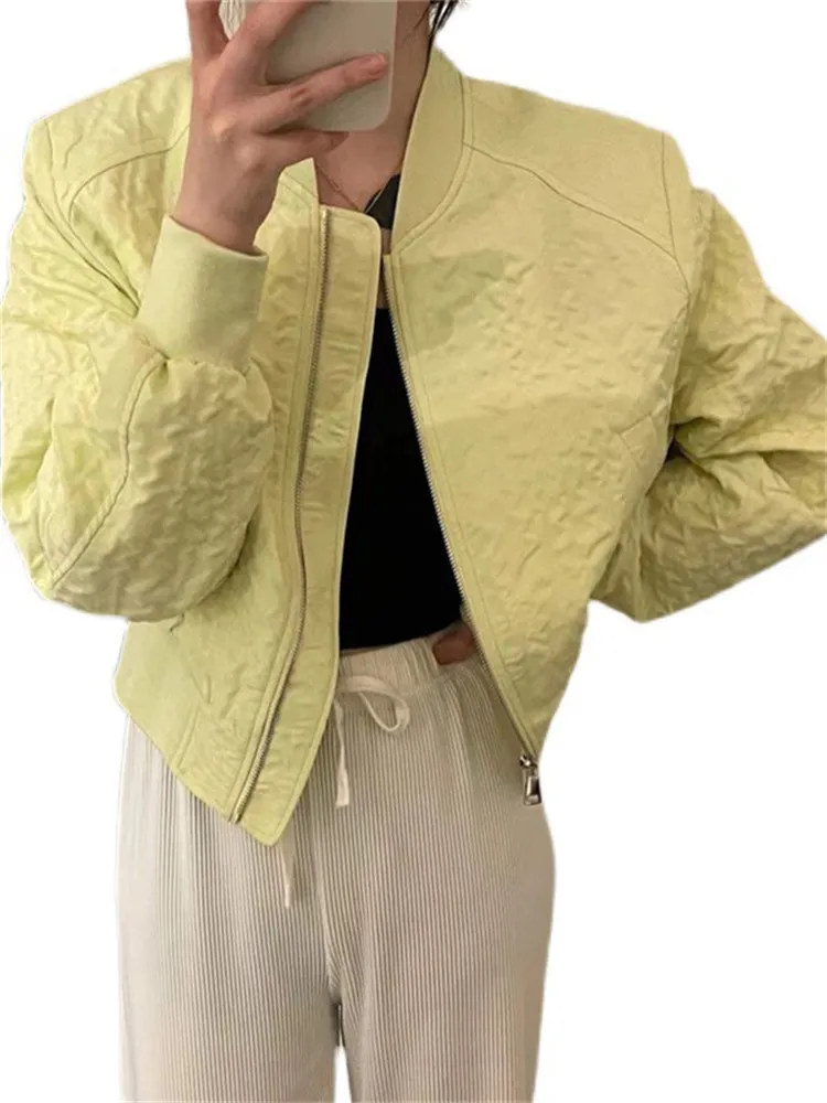 

2022 Spring New Bubble Long Sleeve Fashion Short Jacket Women Solid Color Zipper Jacket Casual Baseball Clothing Trend LR2400