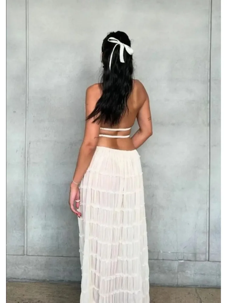 Женский Комплект Из Двух Предметов: Топ С Открытой Спиной И Макси-юбкой Складная