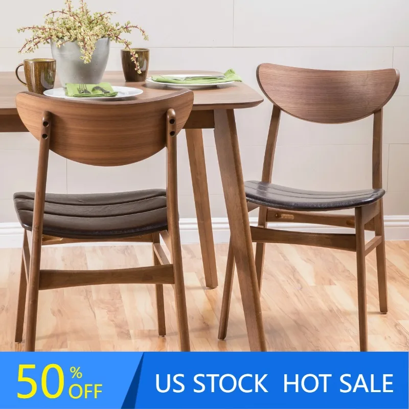 

Современные обеденные стулья из натуральной кожи Ava Mid Century, набор из 2 предметов, темно-коричневого цвета