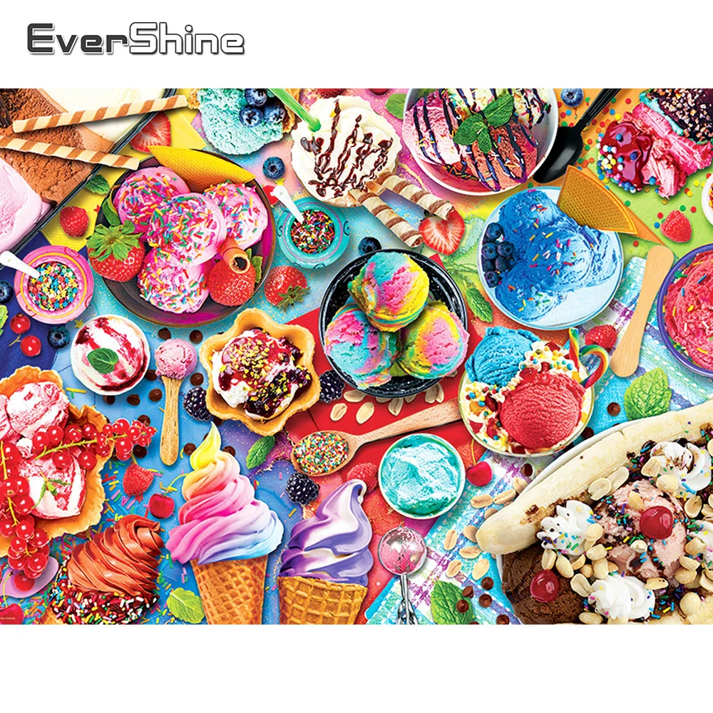 

EverShine Diamond Mosaic Dessert Full Square Round Embroidery Ice Cream Painting Food Landscape Picture Rhinestones Handicraft