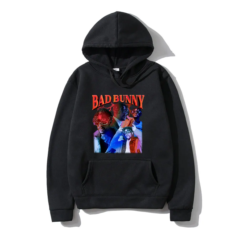 

Hip Hop Rapper Bad Bunny Classic Long Sleeve Hoodies Oversized Weatshirts Women Men Graphic Print Pullovers Vintage Streetwear