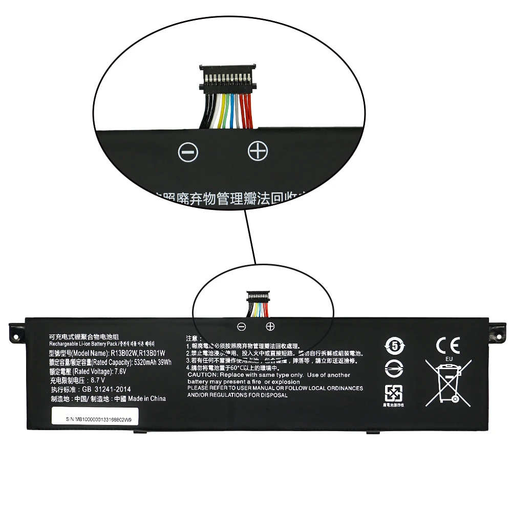 Аккумулятор SHUOZB для ноутбука R13B01W R13B02W Xiaomi Mi Notebook Air 13 3 дюйма 161301-01 7 6 В 39 Вт/ч 5230 мАч