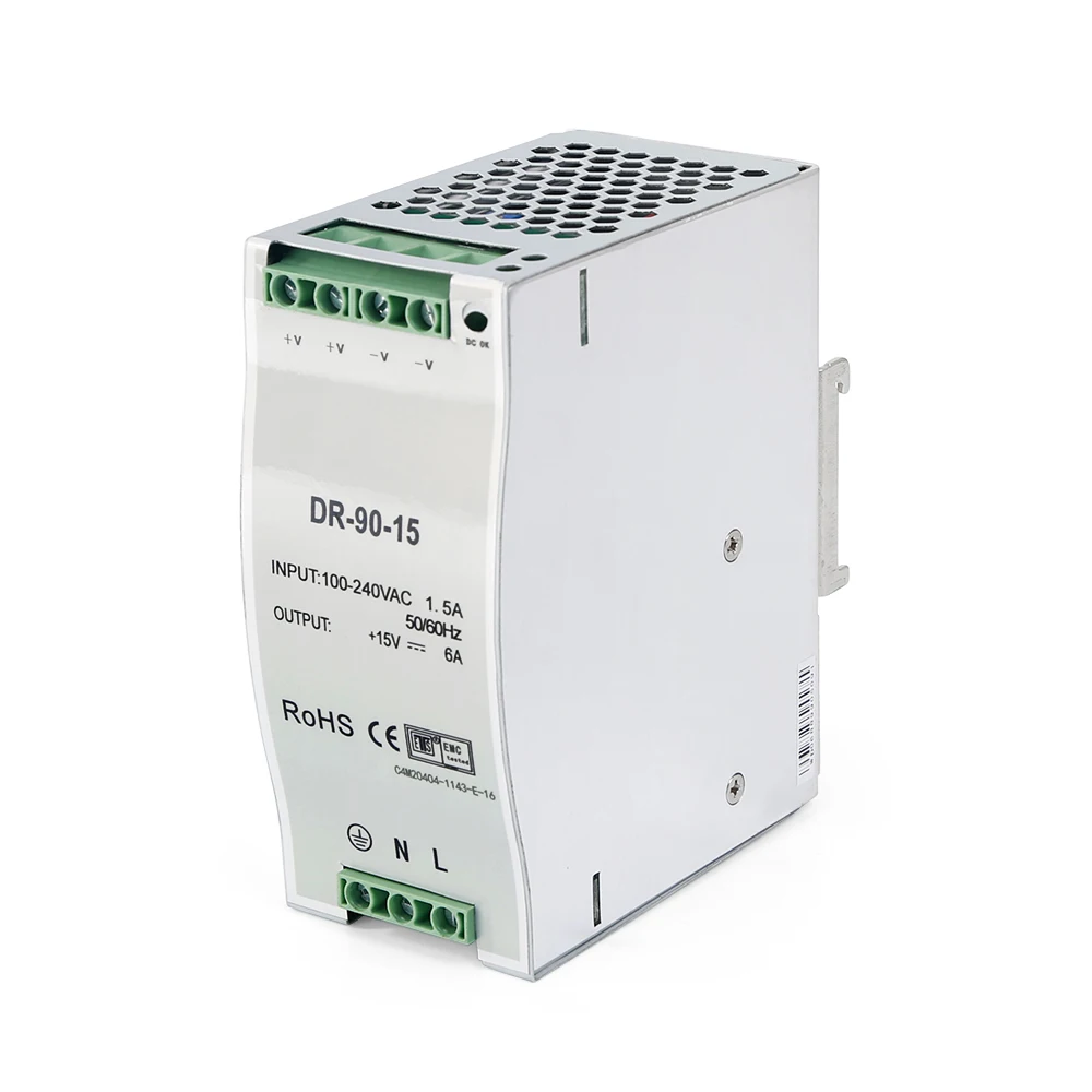 Фото Блок питания на DIN-рейку 90W 15V 6A DR-90-15 AC100-240V для LED-освещения, систем видеонаблюдения, домофонов, с защитой от перегрузки, CE RoHS №5