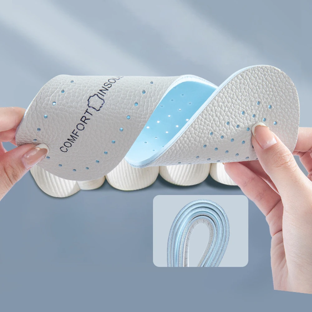 Leather Latex Insoles For Feet Shock Absorption Deodorant Shoes Pad Elastic Breathable Running Sneakers Cushion For Men Women