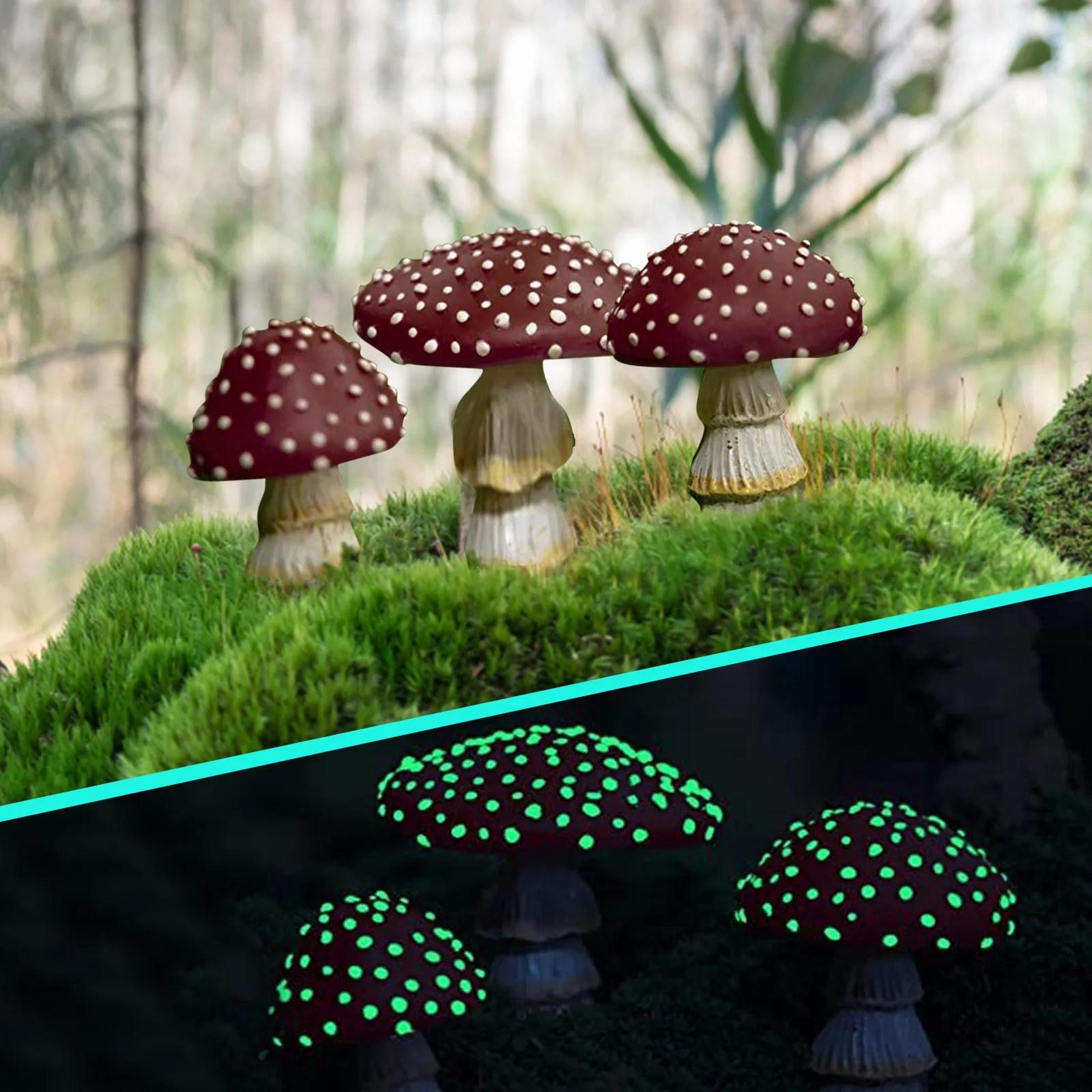 

3pcs Luminous Red Mushroom Micro Landscape Garden Decoration Ornament Resin Mushroom Luminous Craft Landscape Mushroom Statue