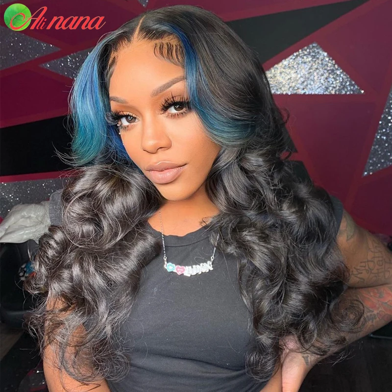 Highlights Blue Red Green Body Wave Wig Brazilian Human Hair Wigs Pre-Plucked Lace Frontal Wig Transparent Lace For Black Women