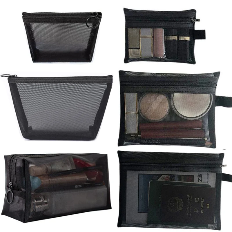 

1PCS Cosmetic Bag Women Mesh Makeup Bag with Zipper Organizer Lipstick Brush Transparent Bag Student Toiletry Pencil Case Bag