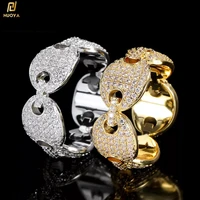 iced out coffee bean pig nose ring 18k gold plated bling cz simulated diamond hip hop ring for men women