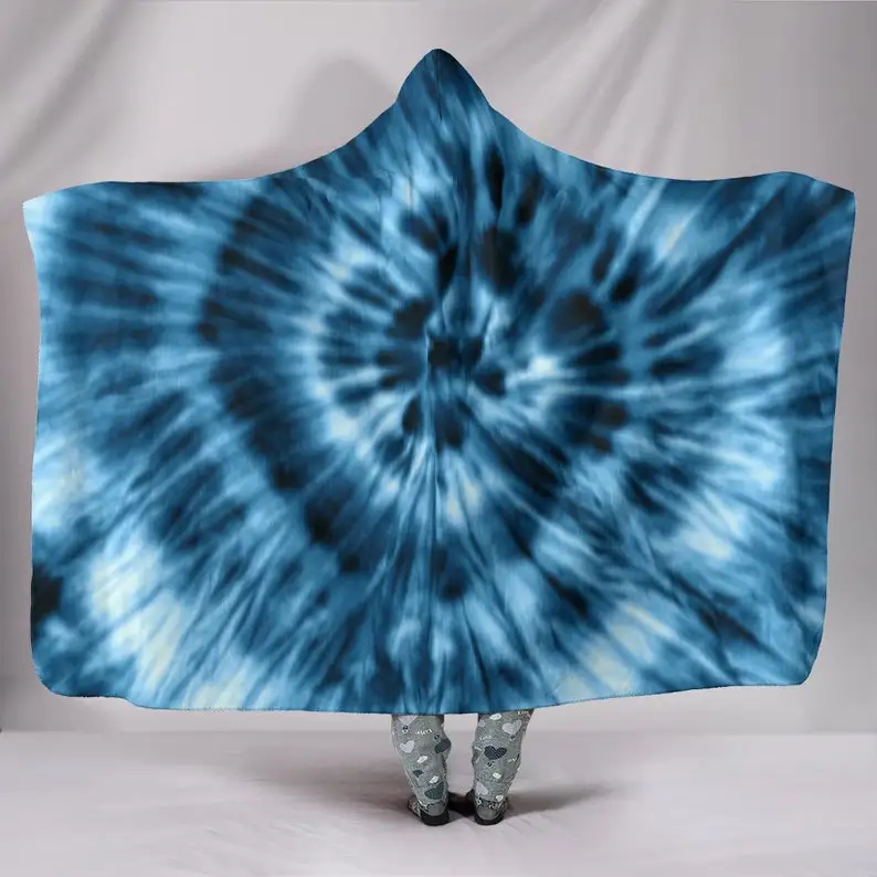 

Blue Tie Dye Abstract Art Hippie Hooded Blanket for Adults and Kids, Sherpa Blanket with a Hood, Soft Blanket