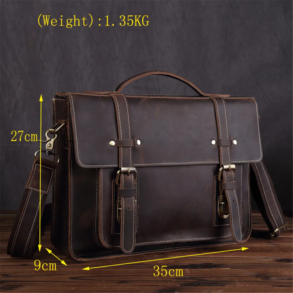 Genuine Leather Men's Vintage Briefcase Crossbody Messenger Shoulder Sling  Bag Handbag A4 Documents Portfolio Office Work Bags