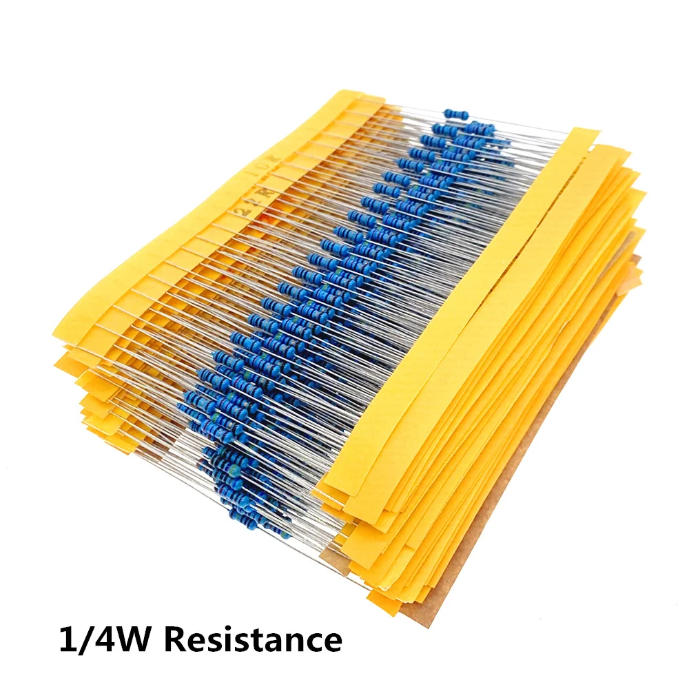 

600pcs/set 30 Kinds 1/4W Resistance 1% Metal Film Resistor Pack Assorted Kit 1K 10K 100K 220ohm 1M Resistors 300pcs/set