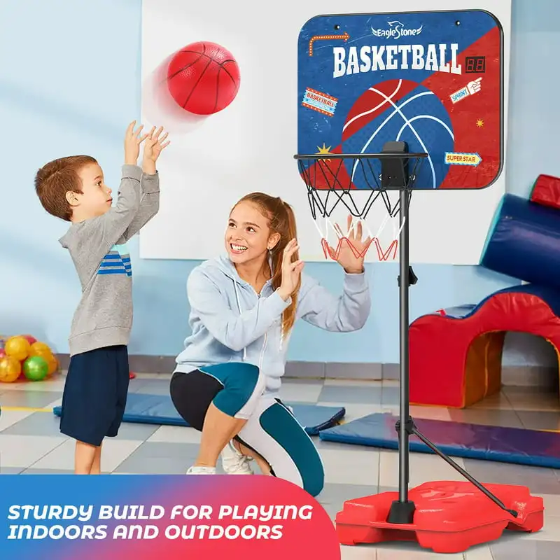 

Basketball Hoop with Electronic Scoreboard Stand Adjustable Height 3.5-5.8 FT for Young Kids Play Indoor and Outdoor Metal Hoop