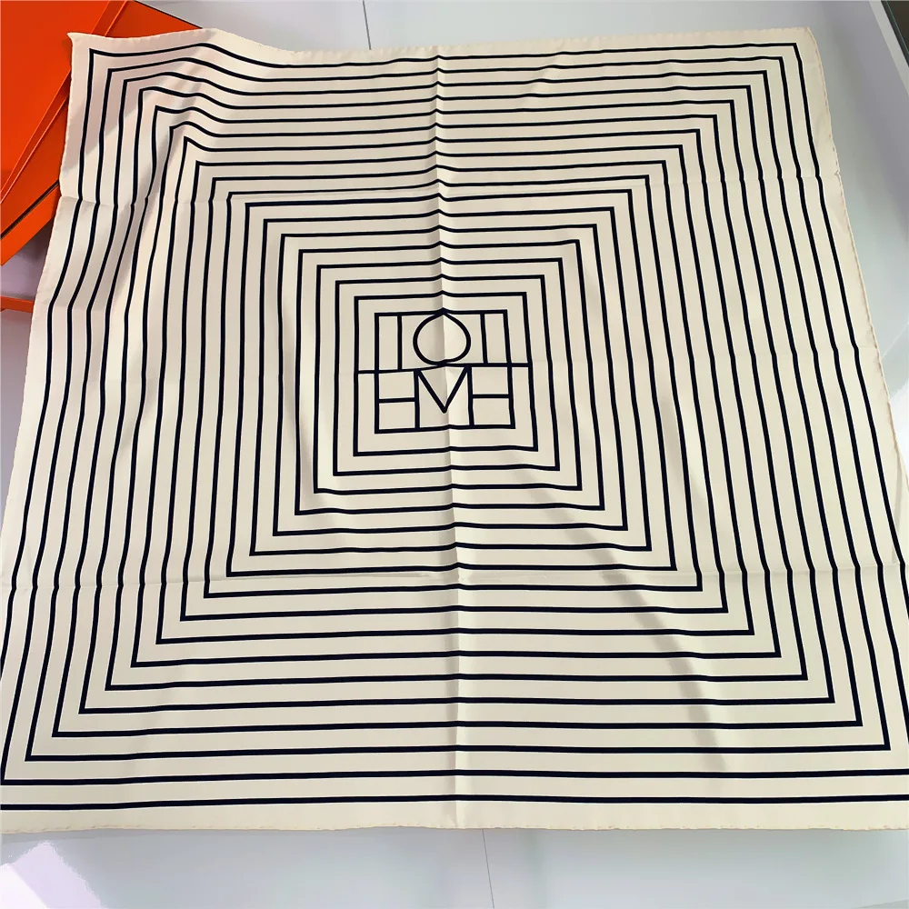 

Квадратные шарфы 90 см * 90 см, роскошный большой брендовый саржевый шелковый длинный маленький шарф, Женская повязка на голову с принтом в полоску, шаль, модный мусульманский хиджаб