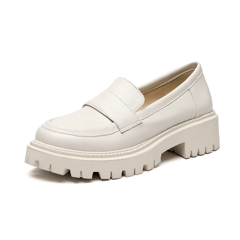2023 Women British Style Shoe Thick Soled College Lady Footwear Casual Loafers Spring Autumn Genuine Leather Fashion Girls Shoes