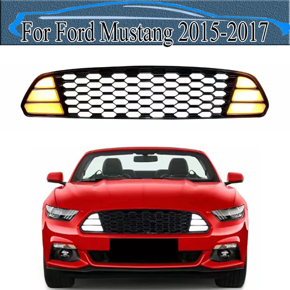 

Front Grilles Bumper Grill Racing Grills Trim Body Kit Tuning Part W/LED Light Grille Modified For Ford Mustang 2015-2017