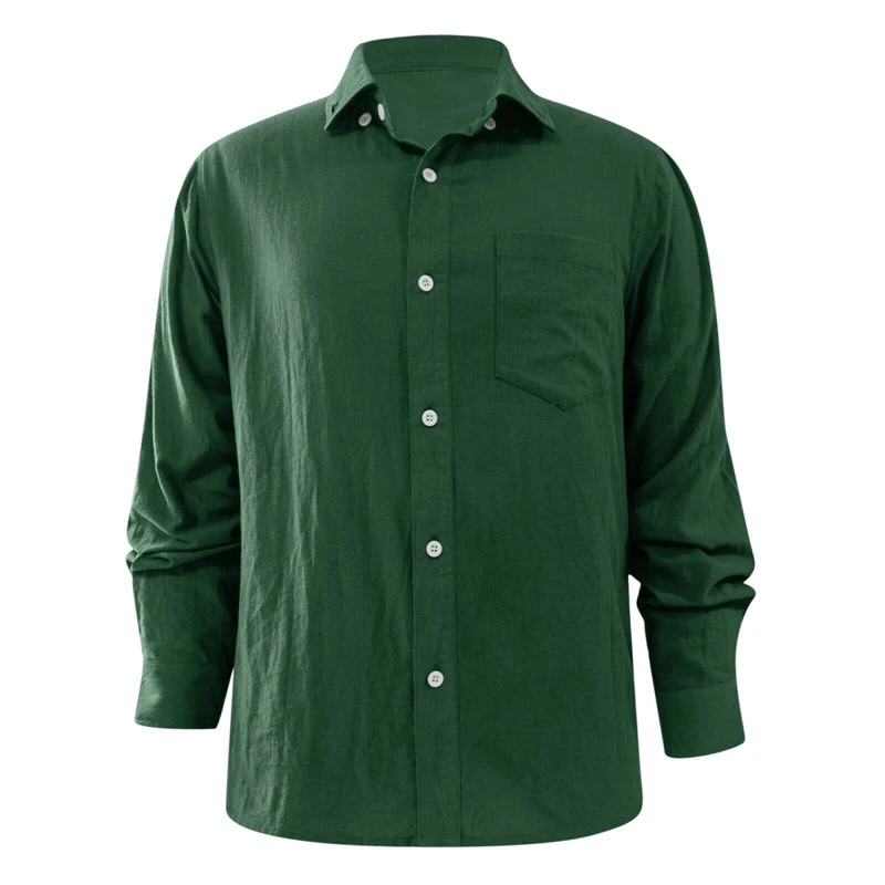 Summer Men's Baggy Solid Cotton Linen Shirt Long Sleeve Button Plus Size Tops M-3XL Hawaiian Beach Style Shirt Streetwear