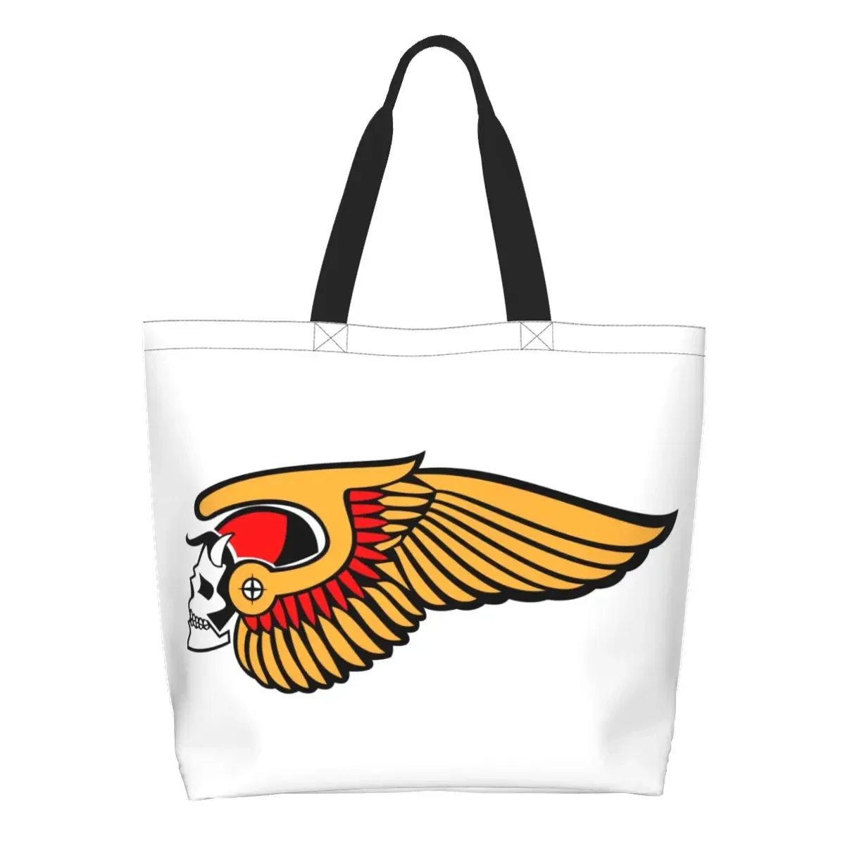 

Hells Angels World Logo Groceries Shopping Tote Bags Custom Motorcycle Club Canvas Shoulder Shopper Bag Big Capacity Handbag