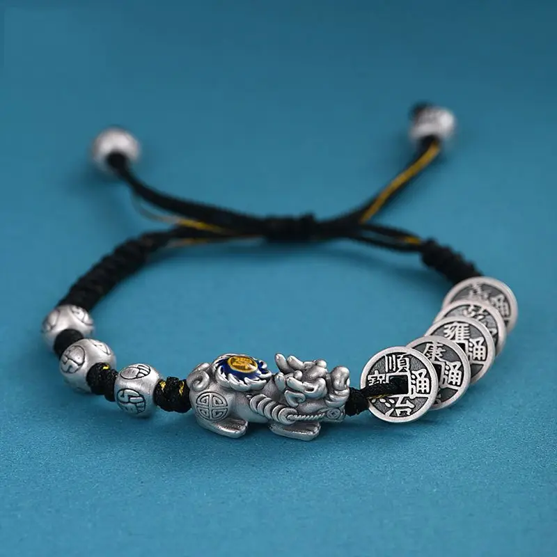 

Vintage Fashion Personality Silver Color Pixiu Bracelet Men's Dominant and Exaggerated Hip Hop Opening Bracelet Banquet Jewelry
