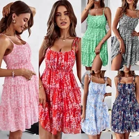 ladies dress 2022 hot sale sling floral dress summer fungus edge a line party dress