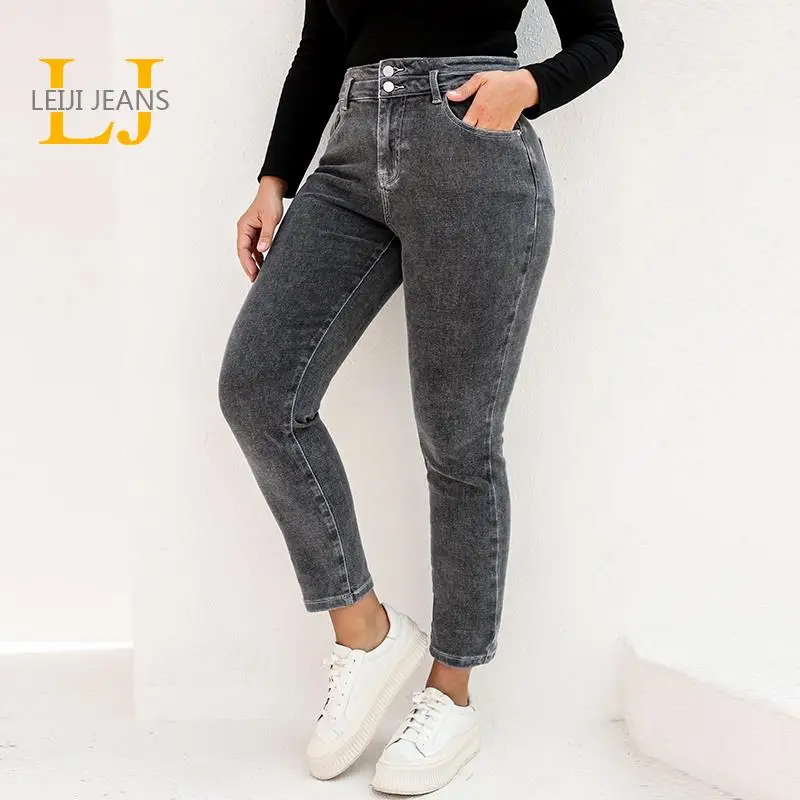 

2022 LEIJIJEANS Spring and Autumn Curve Size high waist lady harem loose 6XL 7XL 120 KGS women boyfriend 7XL 8XL Jeans for Women