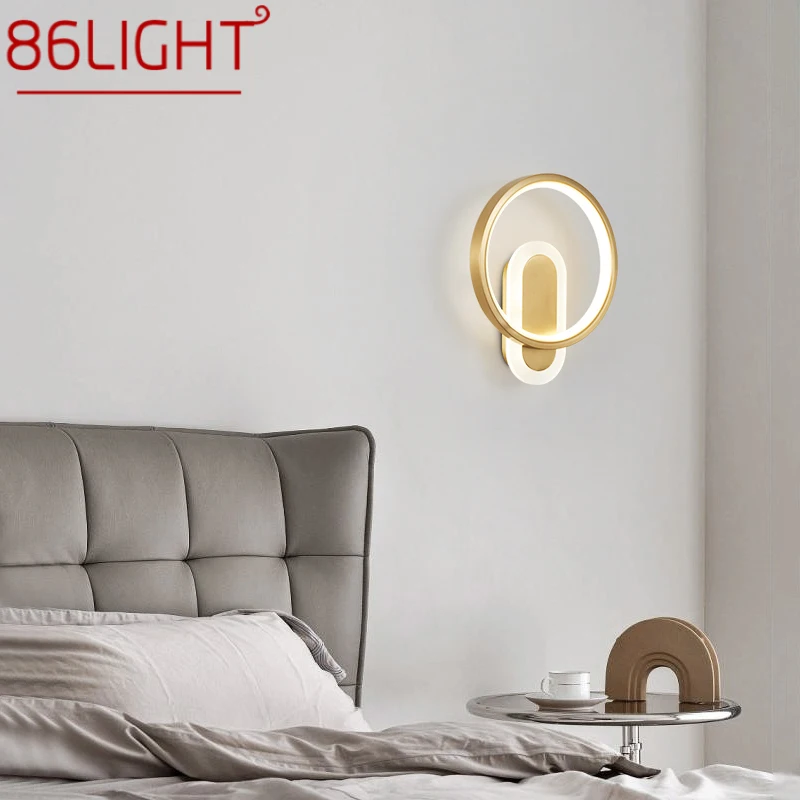 

86LIGHT Contemporary Gold Brass Beside Lamp LED 3 Colors Simply Luxury Creative Copper Sconce Light for Aisle Bedroom Decor