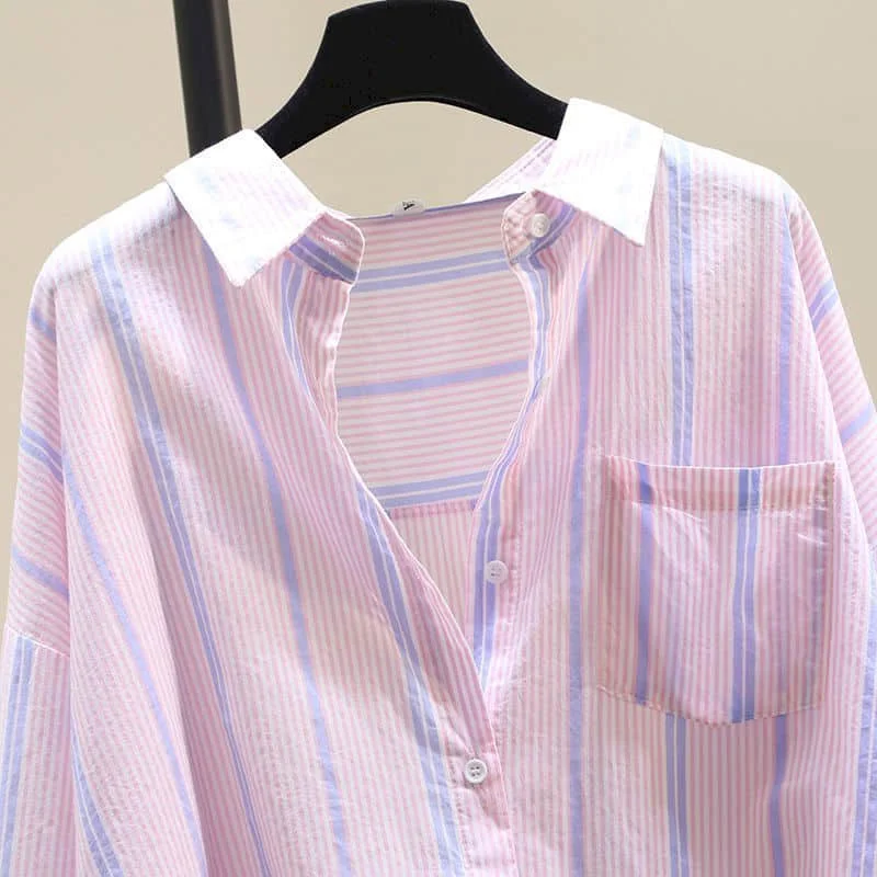 Рубашка-поло женская в полоску винтажная Свободная Повседневная модная