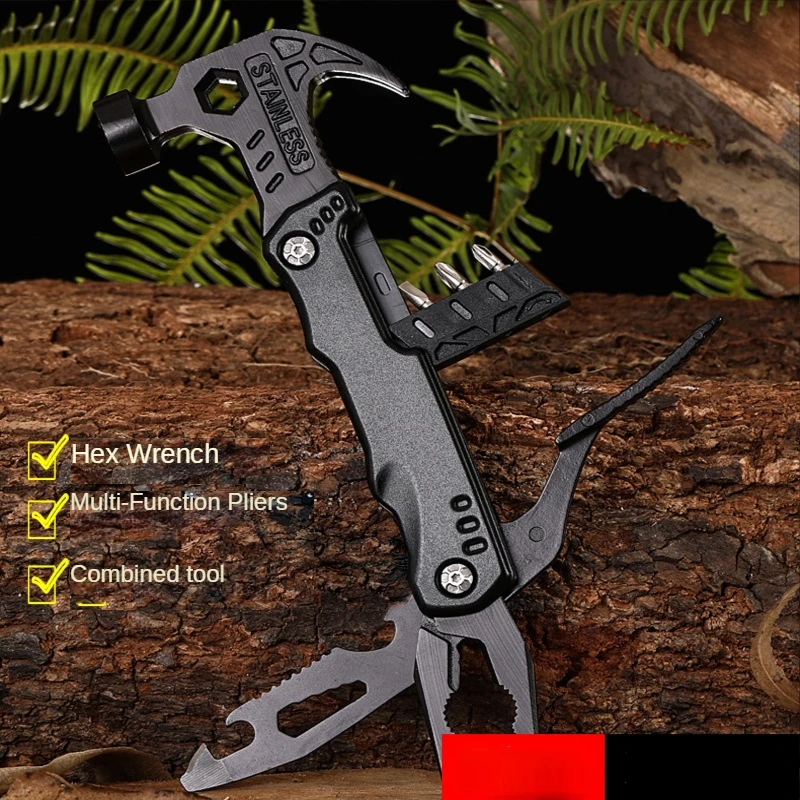

Outdoor Portable Multifunctional Stainless Steel Folding Pliers Blackened Sheep Horn Hammer Camping Emergency Tool Hammer Pack