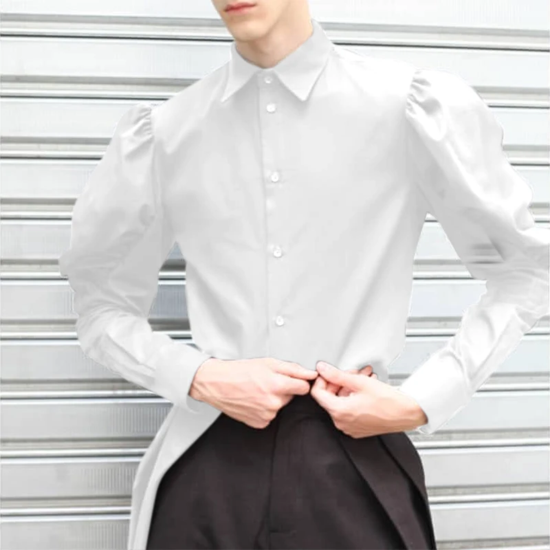 

Рубашка INCERUN мужская с отложным воротником, модная повседневная элегантная блуза с длинными рукавами-фонариками, на пуговицах, однотонная уличная одежда, 2023