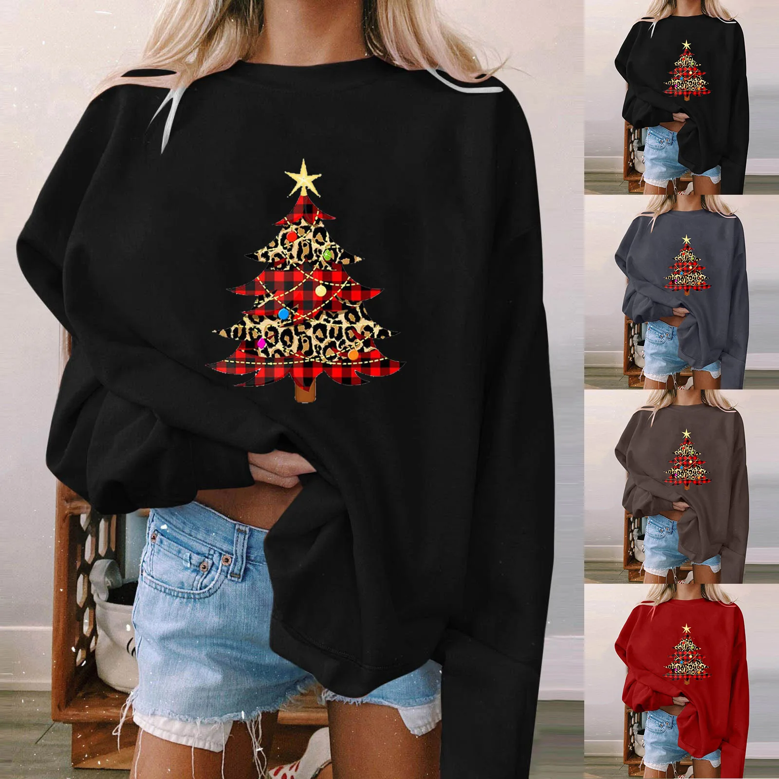 

Christmas Women Round Neck Long Sleeve Solid Sweatshirt Casual Athletic Works Jackets Full Zip Fleece Hoodie Feat Hoodies Women