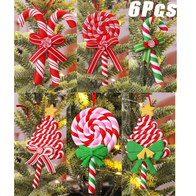 6 Pieces Christmas Candy Ornaments Lollipop Ornament Xmas Decor Candy Cane Hanging Decorations Fake Candy Canes Crafts for Xmas