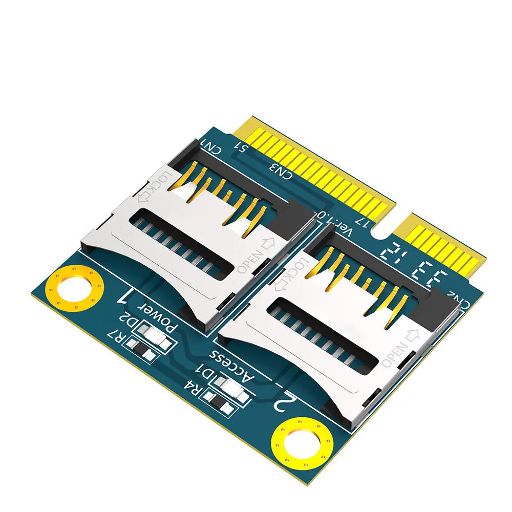 Mini PCIe к 2 Micro SD адаптер карты mini двойному TF ноутбуку SSD кардридер