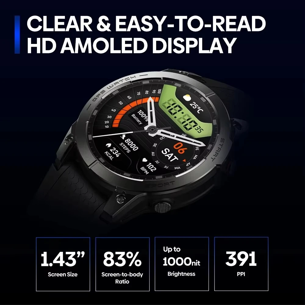 Фото Zeblaze Stratos 3 PRO GPS Смарт-часы для мужчин, женщин, детей, GPS, Bluetooth, телефонные звонки, спортивный фитнес-навигатор, reloj inteligente №2