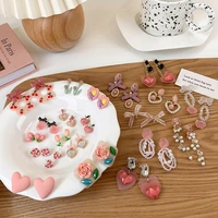 minar stylish multiple pink color tulip heart dangle earrings for women resin alloy arcylic geometric bowknot pendant earring