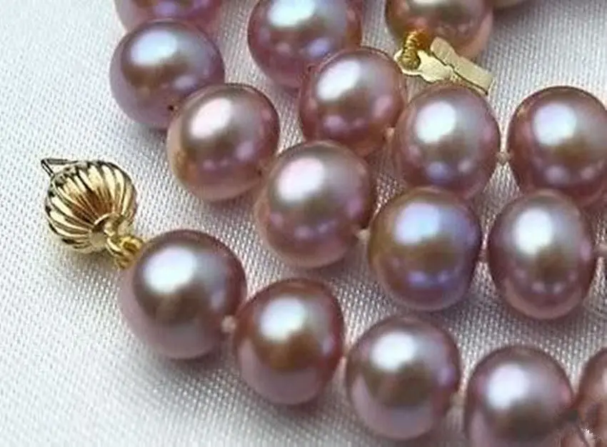 

Hot sale new Style 8-9mm Pink Purple AAA Akoya Cultured Pearl Necklace 17"