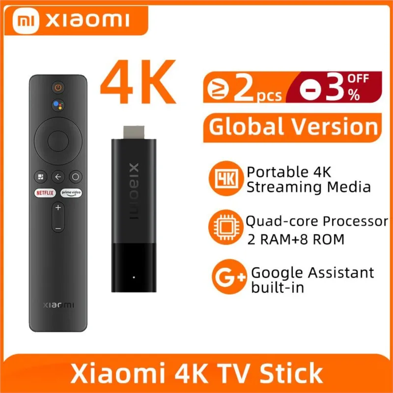 

Global Version Xiaomi 4K TV Stick Quad Core 2GB RAM 8GB ROM Bluetooth 5.0 WiFi Andriod TV Stick Google Assistant