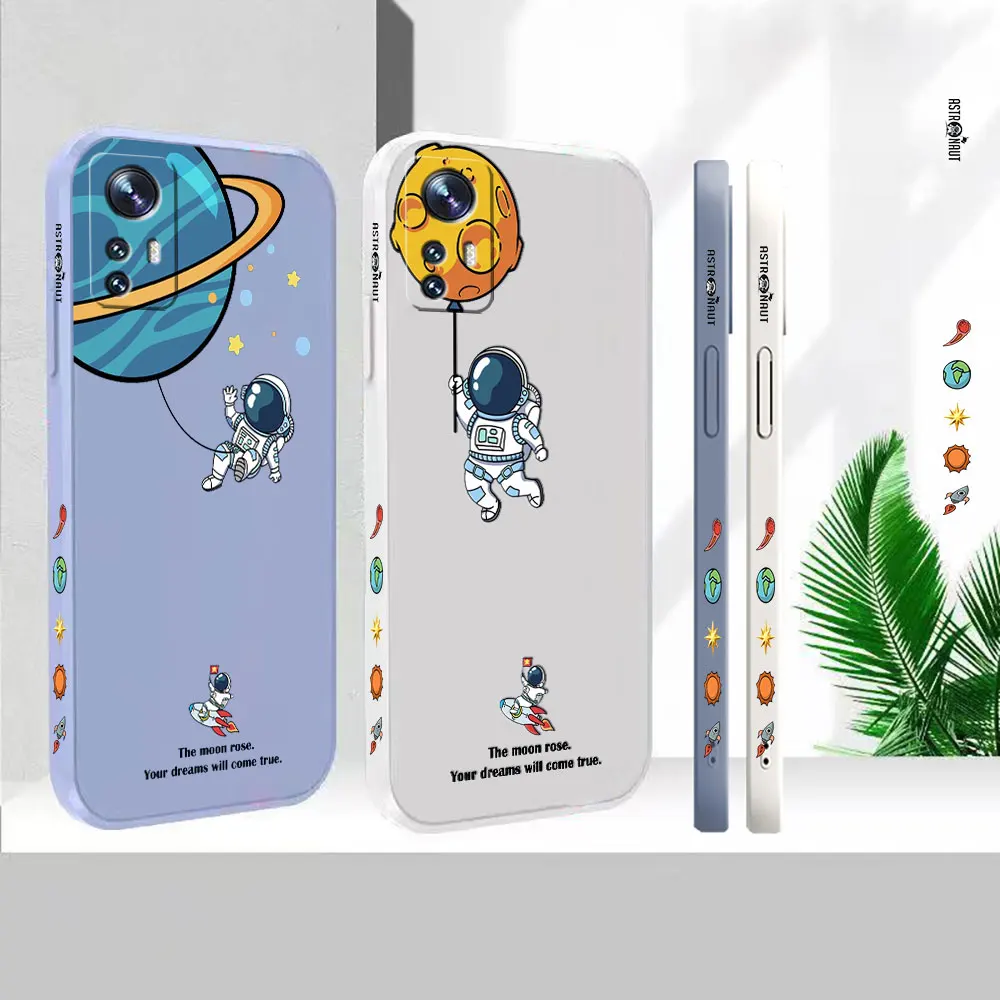 

Liquid Silicone For Xiaomi 13 12 12S 12X 11 11T 10 10S 9 9SE 8 8SE Pro Ultra Lite Cover Cartoon Planet Cute Astronaut Case Funda