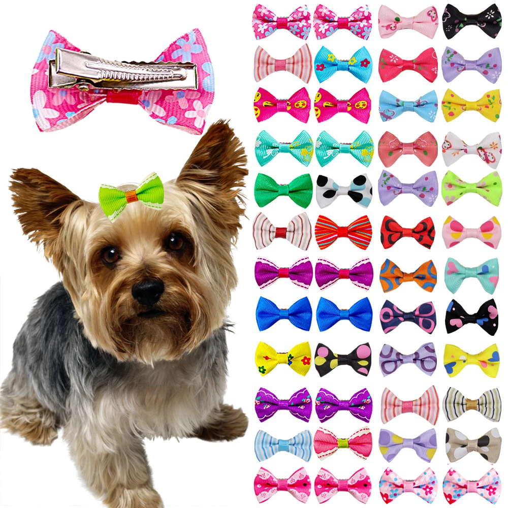 Mix colors Dog Bows Hairpin Hair Accessories Products Handmade Grooming Small Pet Cat Hair Clips Pet Supplier 10 20 30 Pcs