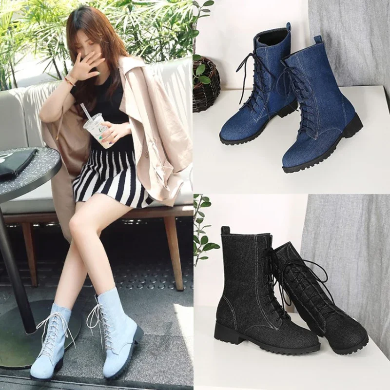 ASIOFU/Новые популярные женские ботильоны ручной работы джинсовые кожаные короткие