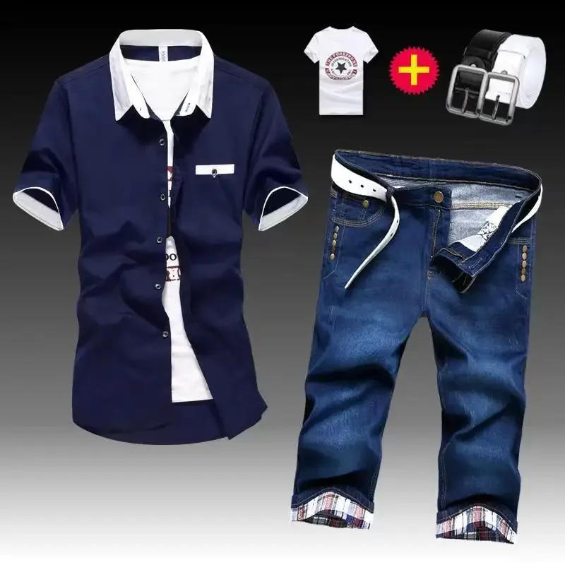 Костюм мужской джинсовый рубашка и шорты ковбойский костюм красивая одежда лето